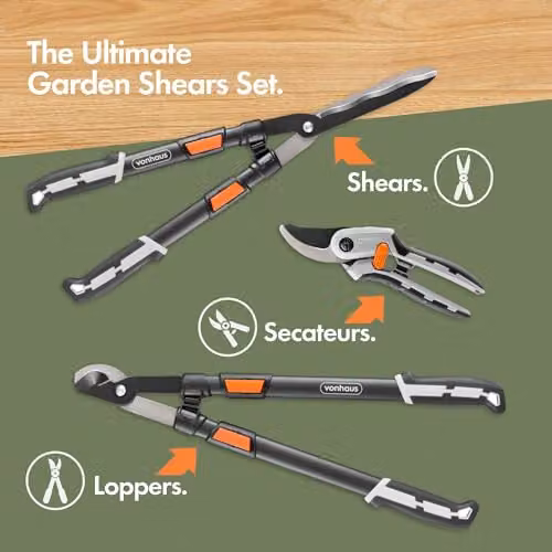 VonHaus 3-Piece Garden Shears Set with Stainless Steel Blades and Soft Grip Handles in Grey and Multicolour – 2