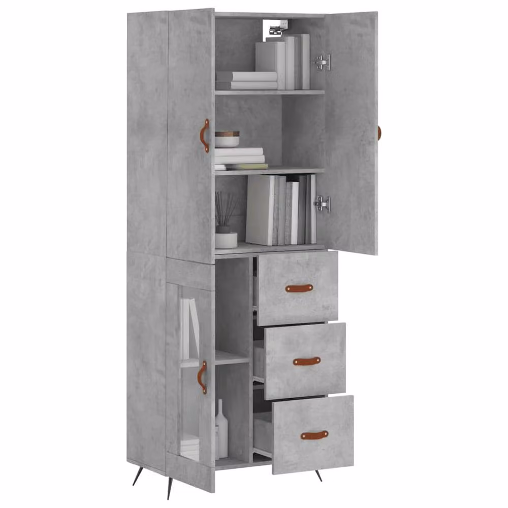 Berkfield Home Highboard in Concrete Grey, W/D/H: 69.5 x 34 x 180 cm – 2