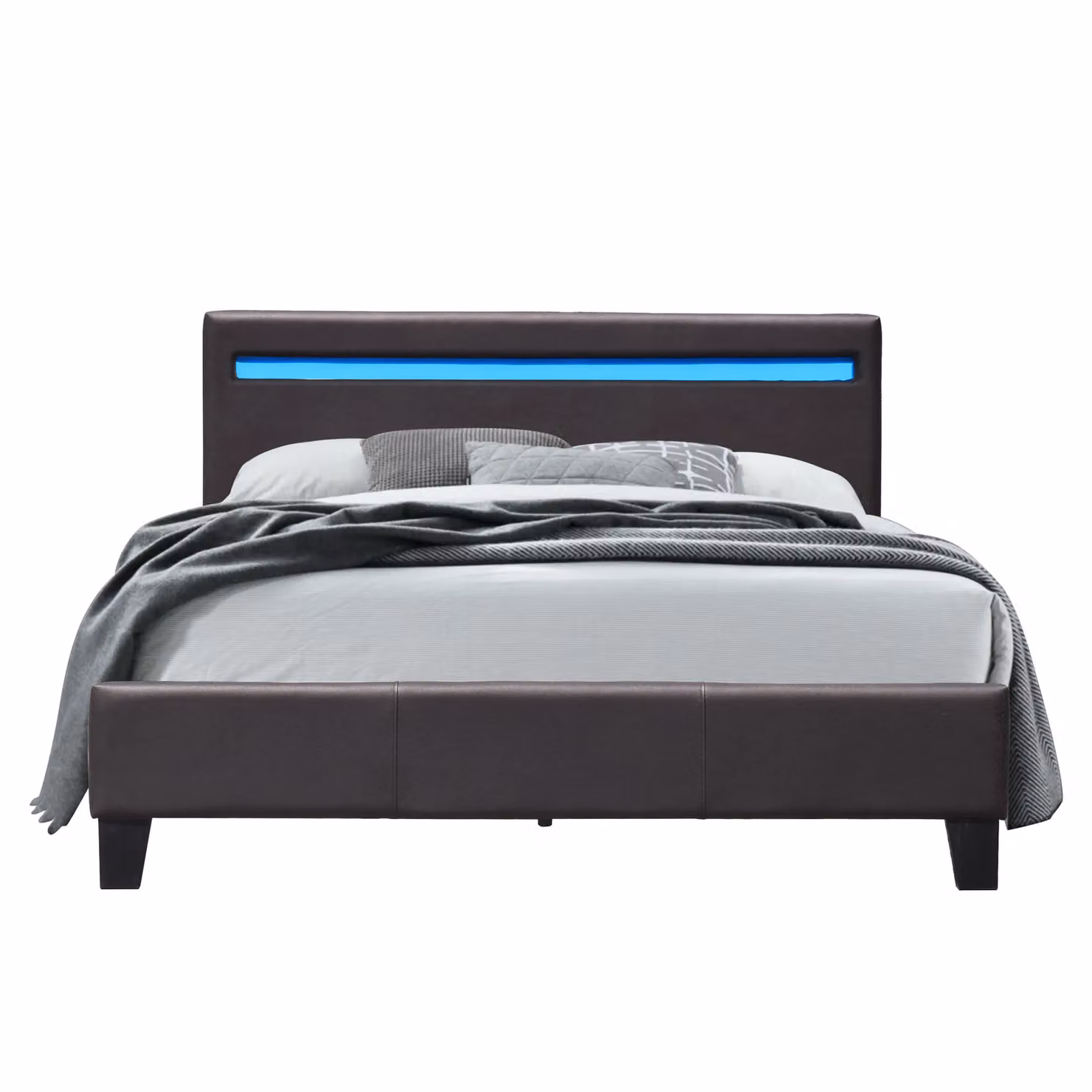 Comfy Living Ltd Modern Upholstered Faux Leather Bedframe with Under-Bed LED Lighting in Brown, W/D/H: 90 x 200 cm – 2