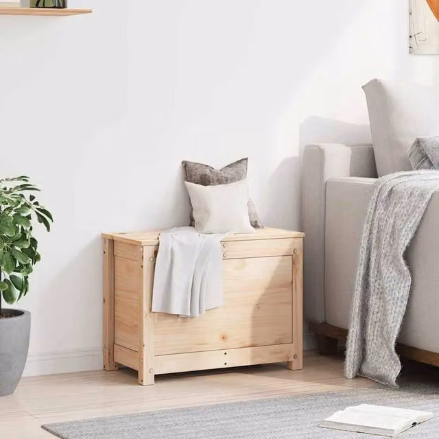 Berkfield Home Solid Pine Wood Storage Box in Natural, W: 60 cm, D: 32 cm, H: 45.5 cm