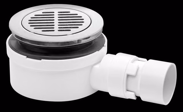 McAlpine Round Stainless Steel Shower Trap in White and Silver, H: 5.3 cm, W: 11.0 cm, D: 5.3 cm