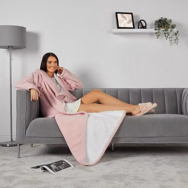 OHS Oversized Wearable Fleece Blanket Throw in Blush Pink