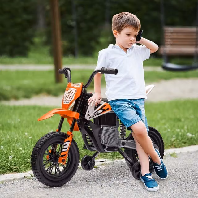 AIYAPLAY 12V Kids Electric Motorcycle with Twist Grip Throttle and Music, Orange