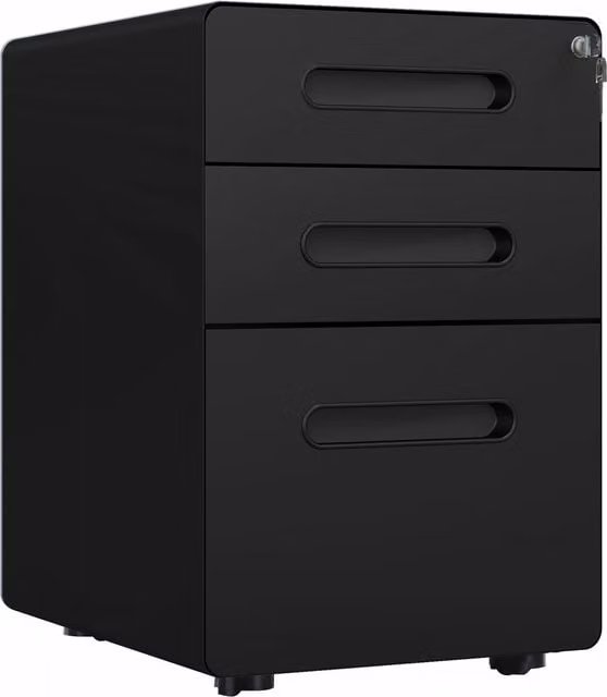 Vinsetto Lockable 3-Drawer Mobile Metal Rolling Vertical File Cabinet in Black – 1