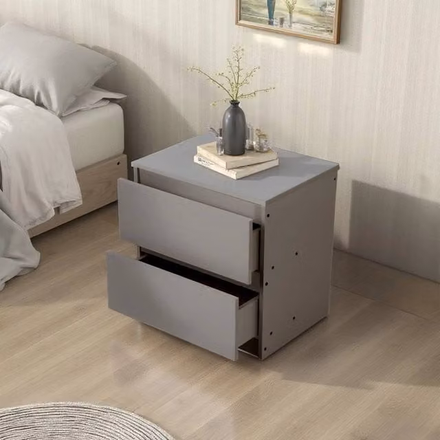 FORGEVIO Grey 2 Drawer Bedside Table Cabinet – 1