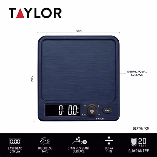 Taylor Digital Kitchen Scales with Large Display and Tare Function, Black – 2