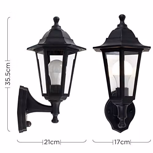 MiniSun Traditional Style Black Security Dusk to Dawn Outdoor Wall Lantern with 6W Warm White LED Bulb – 2