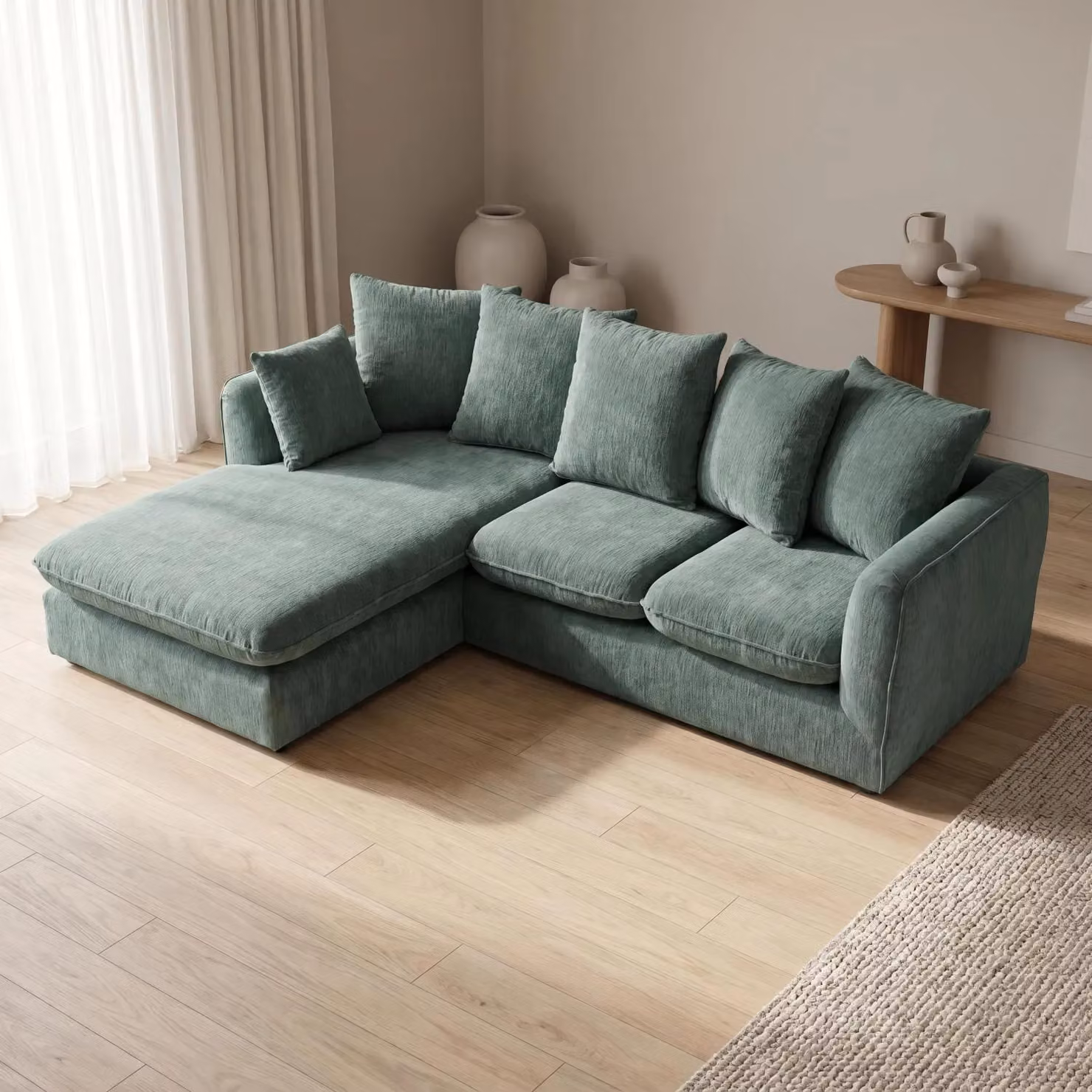 Abakus Direct Lucas Left Facing Corner Sofa in Green Velvet Chenille – 2