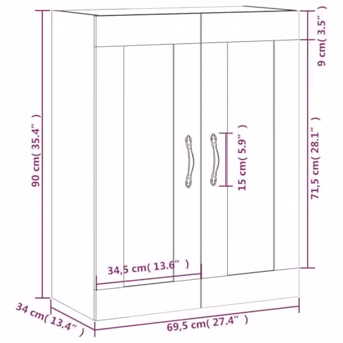 vidaXL Wall Mounted Cabinet in Grey and Black, W/D/H: 69.5 x 34 x 90 cm – 3