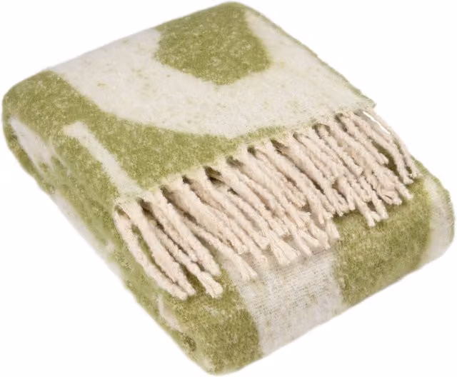Meta Jacquard Tasselled Faux Mohair Throw in Green
