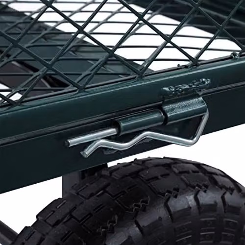 MOUNTALL Heavy Duty Steel Garden Cart Trolley with Folding Sides and 10 inch Pneumatic Tyres, Black Mesh, 350kg Capacity – 2