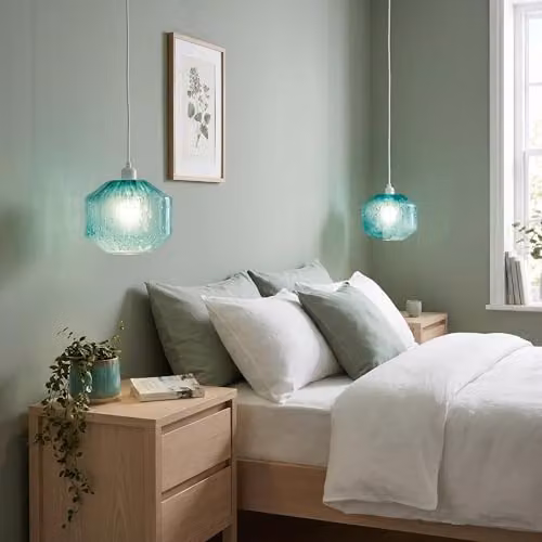 Happy Homewares Modern Round Blue Petrol and Turquoise Glass Pendant Ceiling Light Shade W/D/H: 24 x 24 x 20 cm – 2