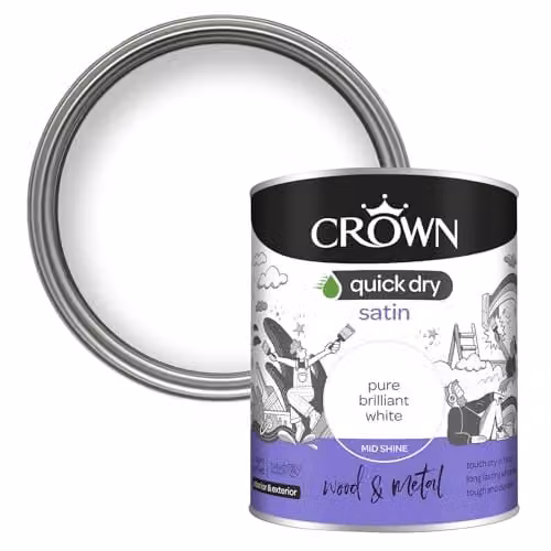 Crown Water Based Wood and Metal Satin Paint in White, 0.75 l