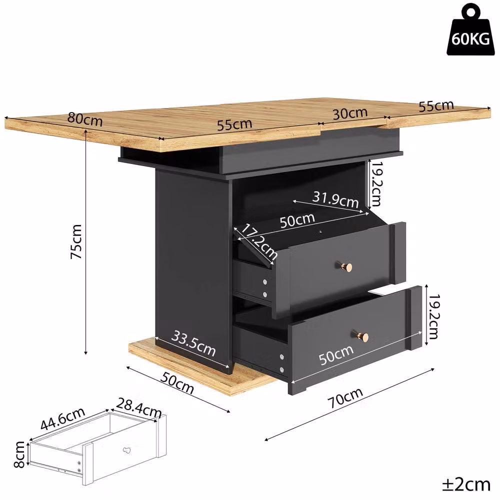 ModernLuxe Extendable Folding Dining Table in Black, W: 140 cm, D: 80 cm, H: 75 cm – 4
