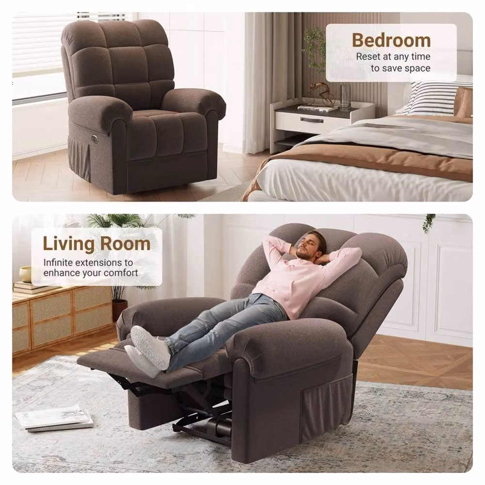 PAWNORA Rise Recline Electric Power Recliner in Brown Fabric – 6