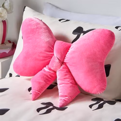 OHS Bow Shaped Velvet Scatter Cushion, Pink, W: 45 cm, H: 33 cm – 2
