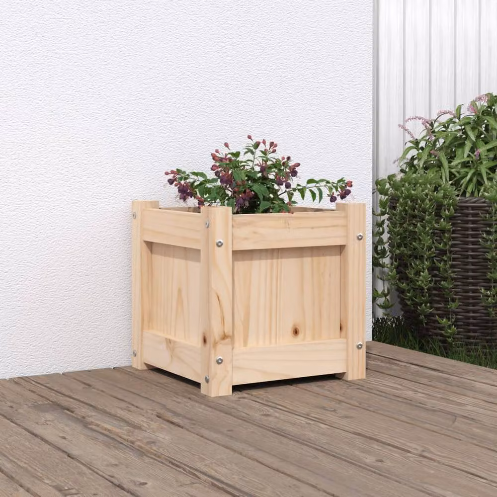 Berkfield Home Garden Wood Planter Tub in Beige, W/D/H: 31 x 31 x 31 cm – 2