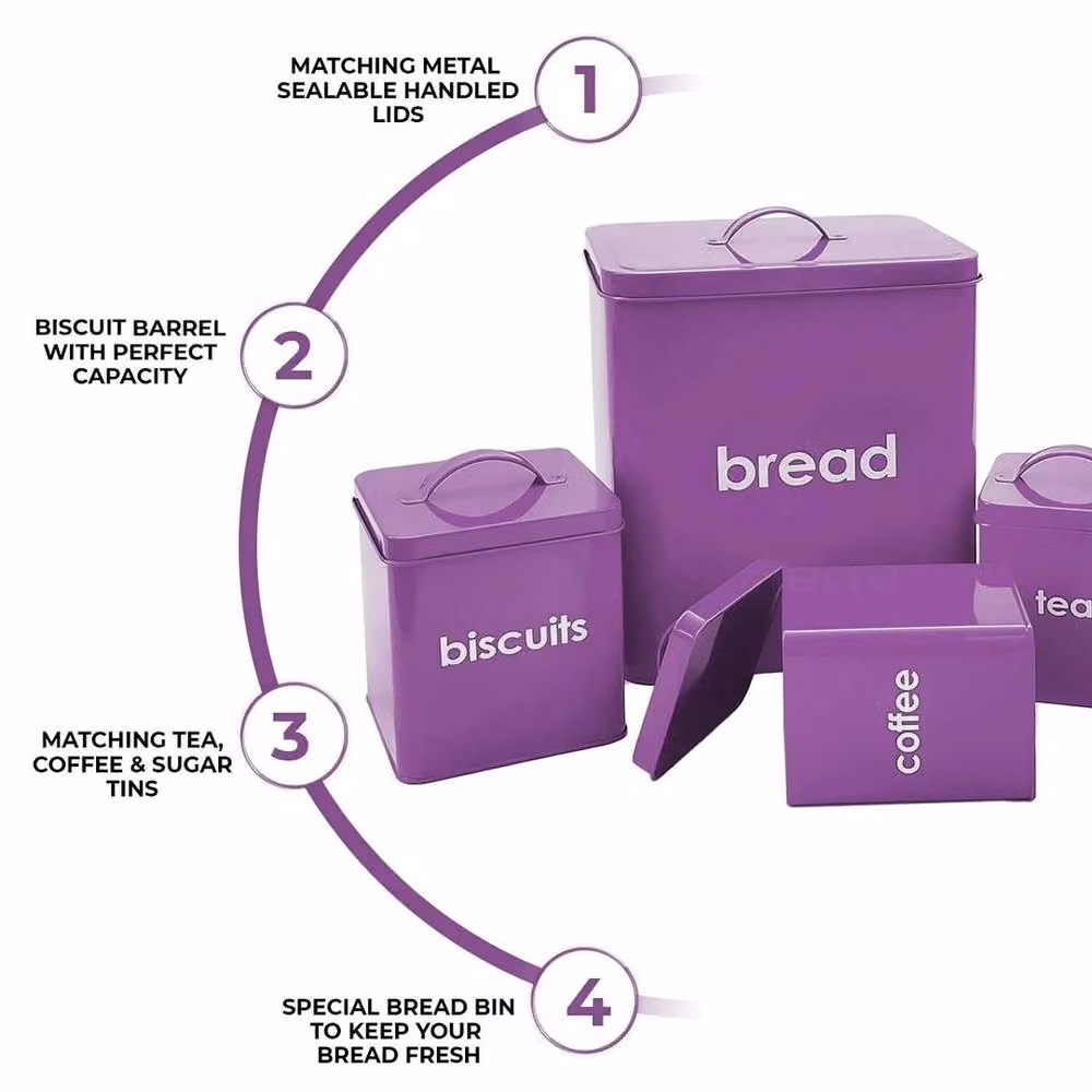 Kelvenix 5 Piece Metal Enamel Bread Bin Set in Purple – 4