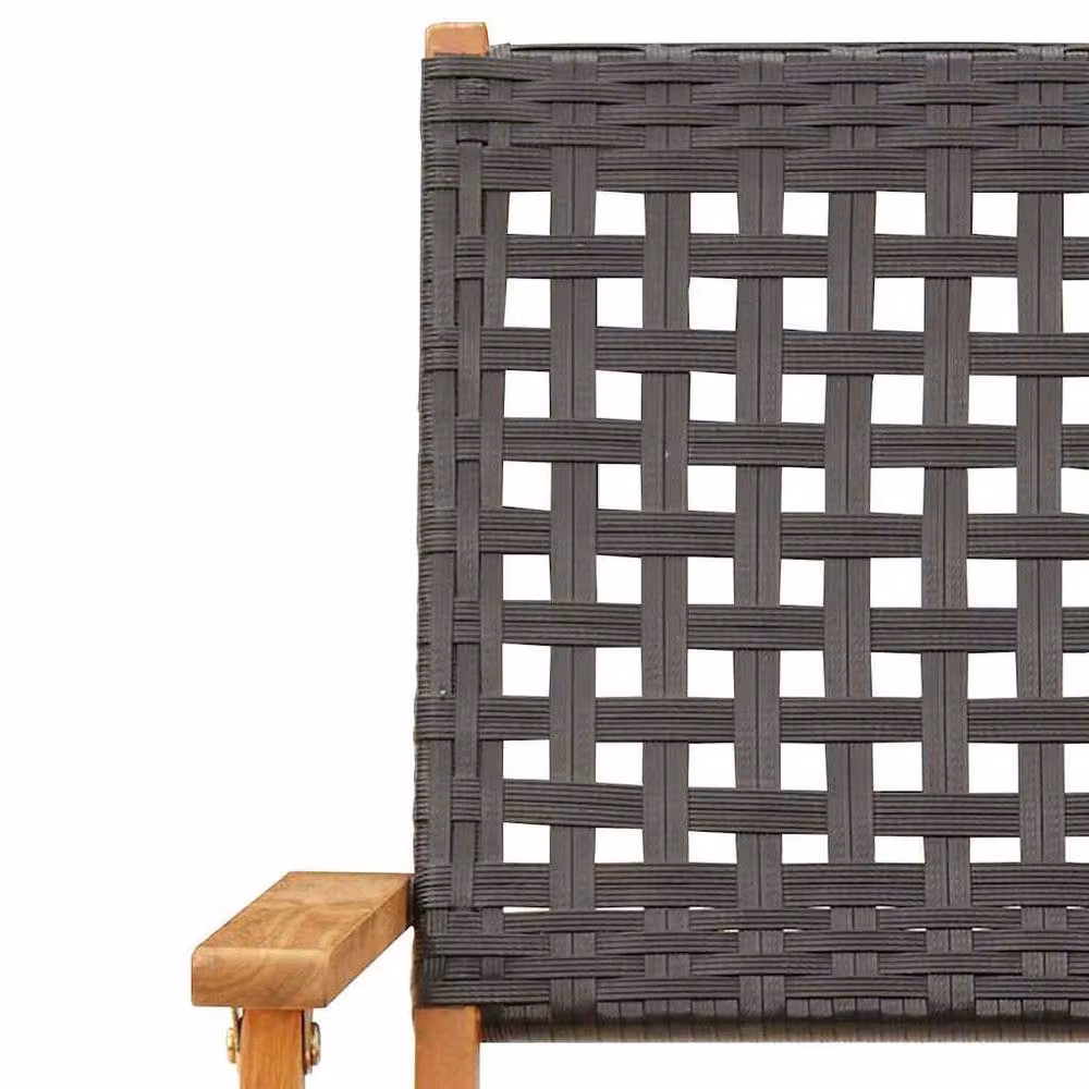 Berkfield Home Set of 6 Black Poly Rattan and Acacia Wood Folding Garden Chairs – 5