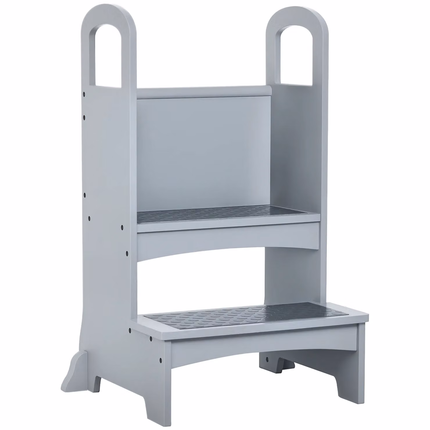 HOMCOM Kids Wooden 2-Step Stool Mini Ladder Assistance Unit with Non-Slip Panels, Grey – 2