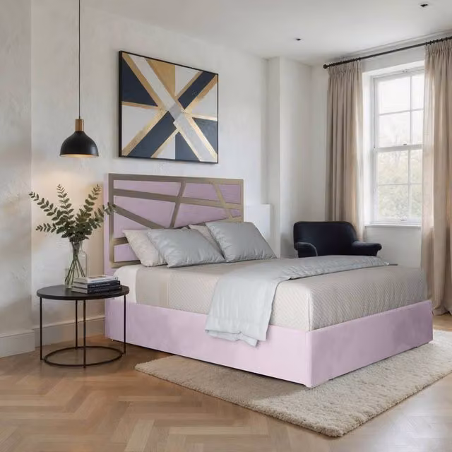Casani Elveden Single Upholstered Velvet Bed Frame in Pink with Metal Details