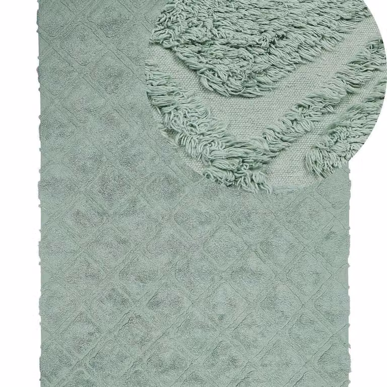 Wyld and Coco Green Geometric Hand-Tufted Cotton Rectangular Rug W: 140 cm, L: 200 cm