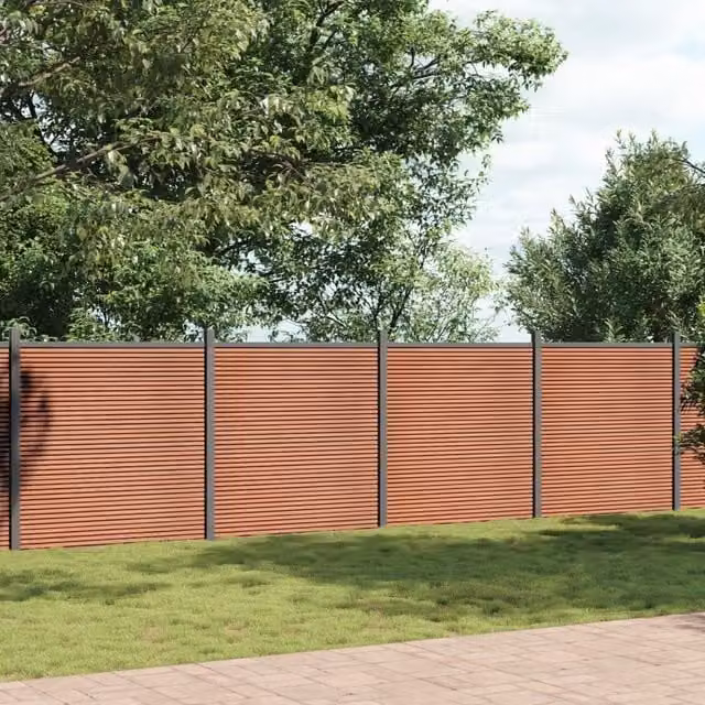 Berkfield Home Brown WPC and Aluminium Opaque Fence Panel, W: 1045 cm, H: 186 cm