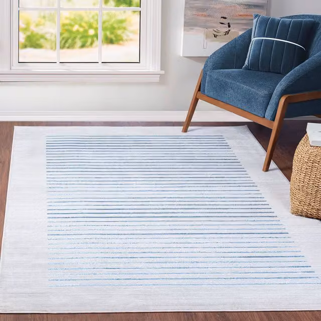 Livabliss Lustro Modern Striped Rug in Grey, Blue, Beige and White, W: 160 cm, L: 220 cm