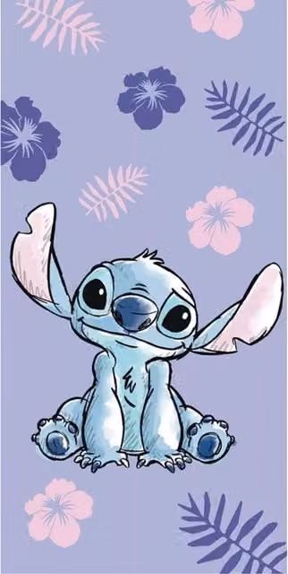 Lilo & Stitch Purple Floral Cotton Terry Velour Beach Towel, W/D/H: 140 x 70 x 70 cm – 1
