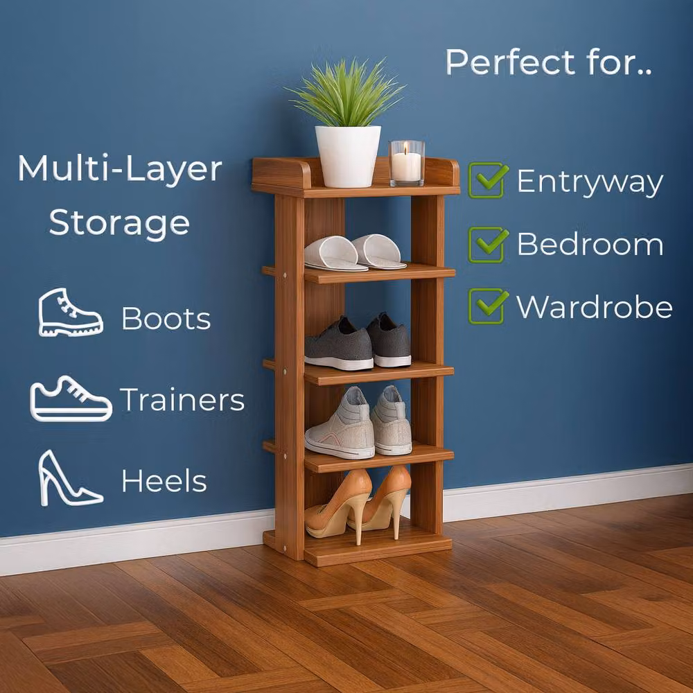 Neo 5 Tier Wooden Shoe Rack Storage in Dark Brown – 2