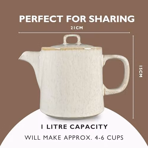 Scandi Home Oslo Cream Ceramic Teapot with Stainless Steel Infuser, 1 l – 3