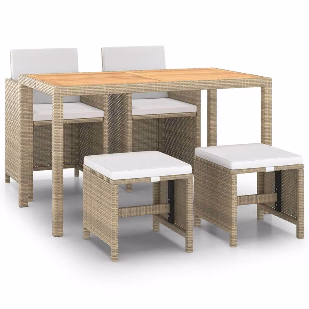 Berkfield Home Garden Dining Set in Beige and White with Acacia Wood and Powder Coated Steel – 2
