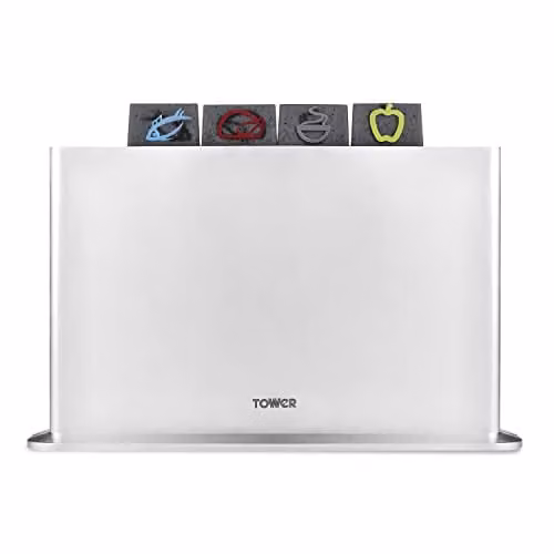 Tower 4 Piece Rectangular Chopping Board Set with Stand in Grey, Dishwasher Safe – 1