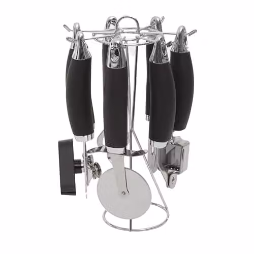 Orsina 5 Piece Stainless Steel and Silicone Kitchen Gadget Set with Rotatable Stand in Black – 1
