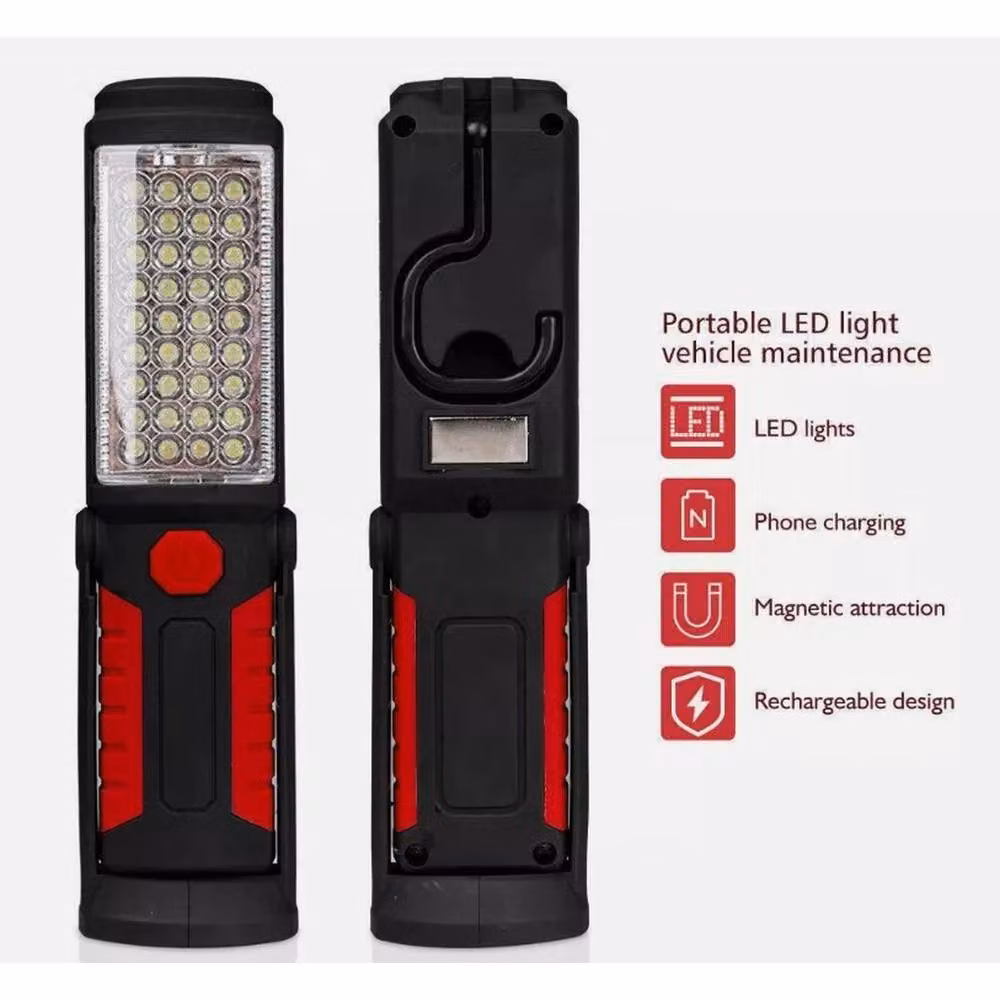 SPETLEK Red LED COB Magnetic Rechargeable Hand Torch and Adjustable Work Light – 5
