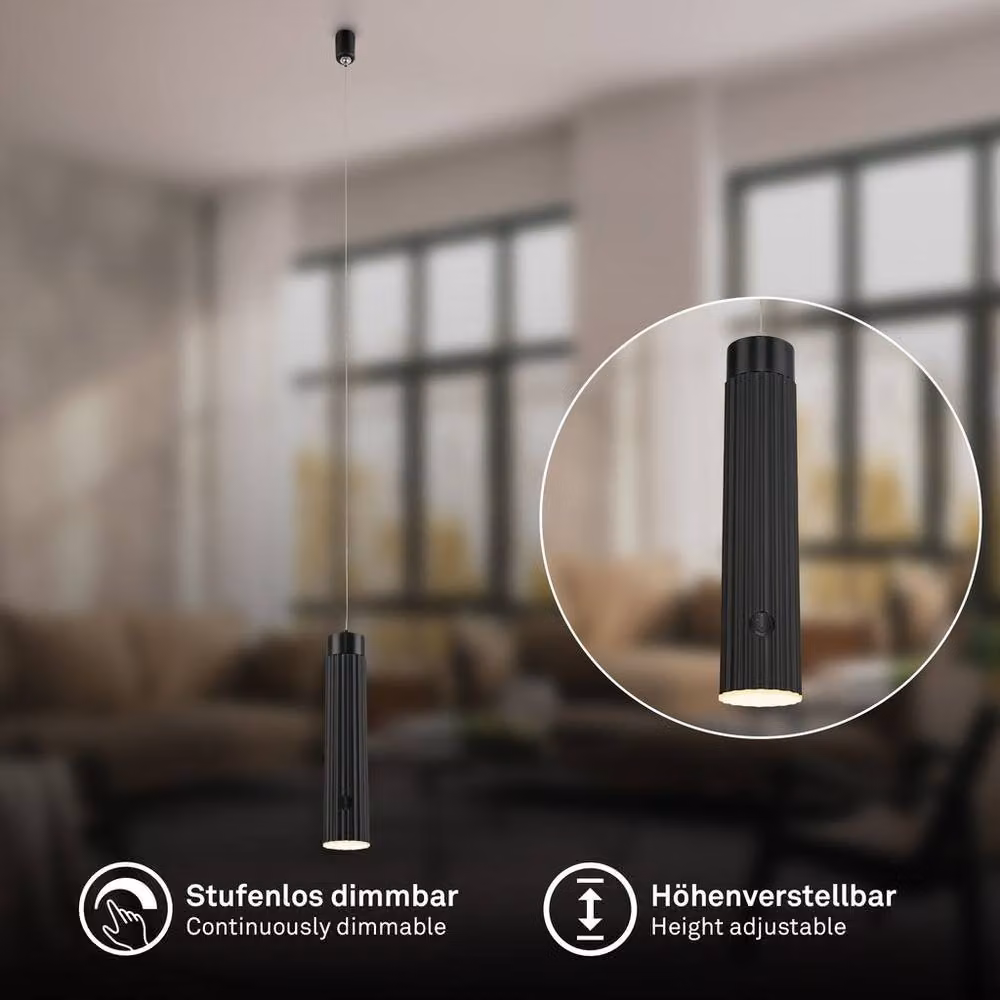 Briloner Rechargeable Black LED Pendant Ceiling Light, 3.5W, 280lm, 3000K, Dimmable and Height Adjustable – 2