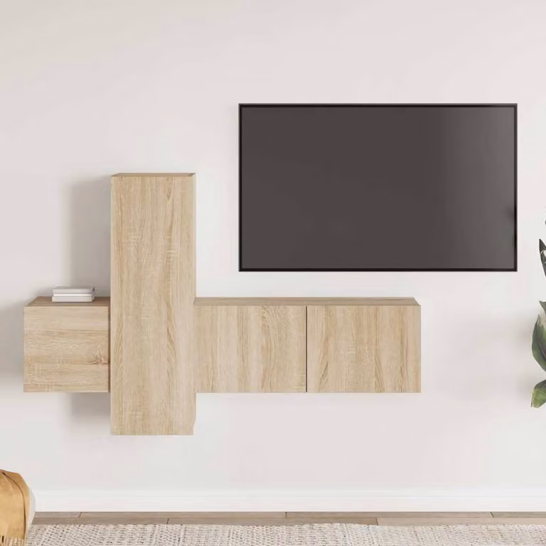 Berkfield Home 3 Piece Sturdy TV Cabinet Set in Sonoma Oak Light Oak Engineered Wood