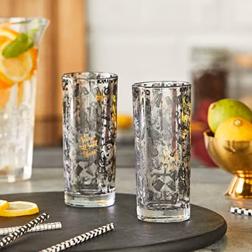 V&A Alice in Wonderland Highball Glass Tumbler Set of 2, Gold and Transparent, 330 ml – 2