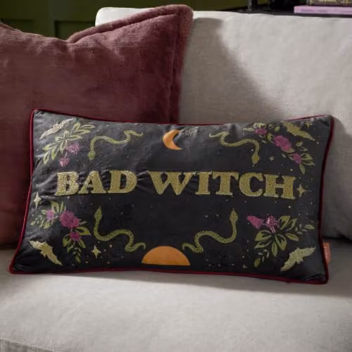 Riva Home Bad Witch Black Velvet Rectangular Polyester Filled Cushion W: 50 cm, H: 30 cm, D: 30 cm – 5