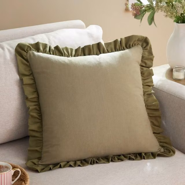 Wylder Effie Green Cotton Ruffle Square Cushion, 45 x 45 cm