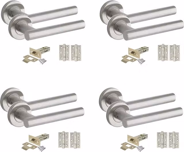 Golden Grace 4 Set Straight T-Bar Internal Door Handles on Rose in Brushed Silver