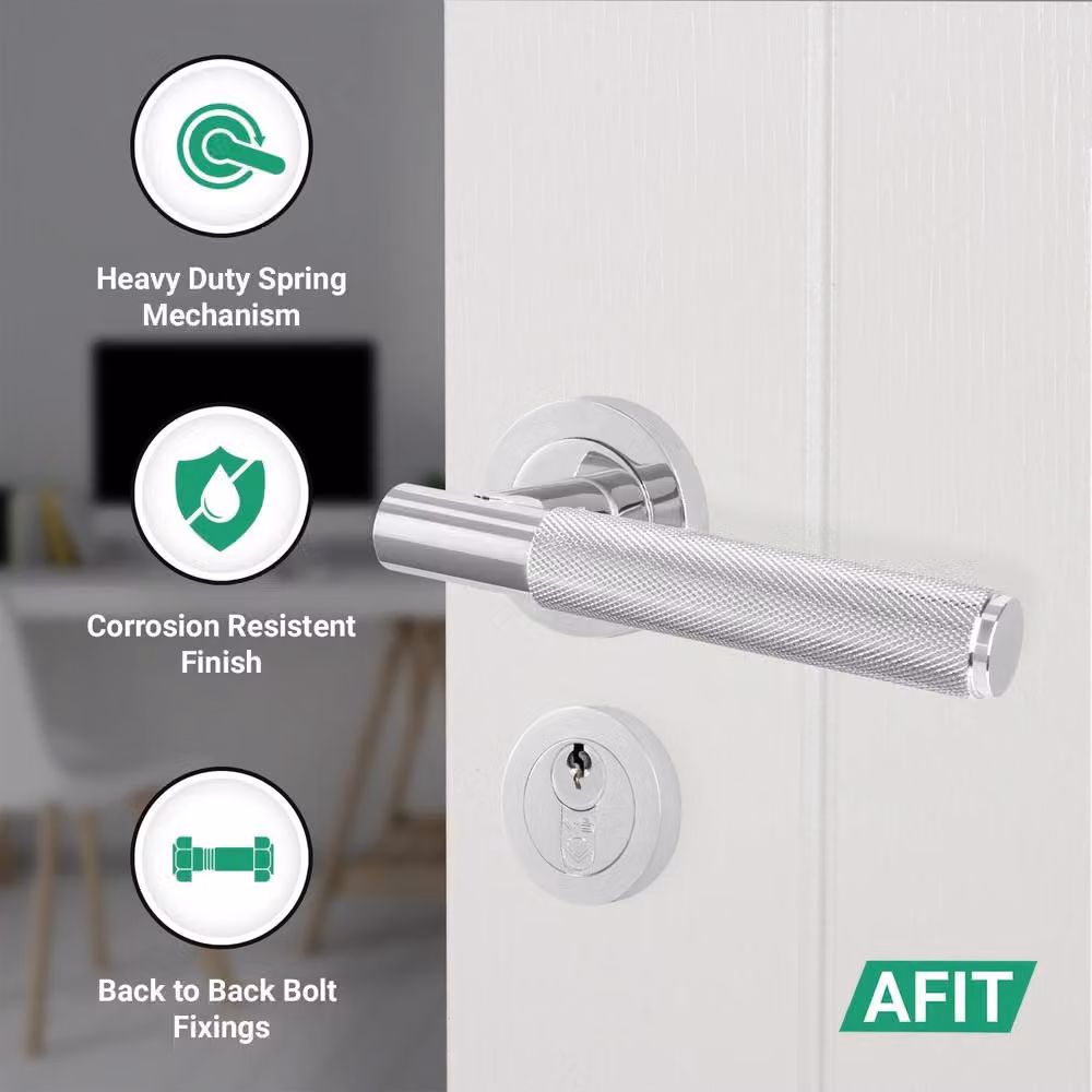 AFIT Polished Chrome Door Handle Euro Lock Turn Cylinder Set in Silver – 2