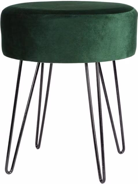 Harbour Housewares Round Velvet Footstool with Black Hairpin Legs in Green