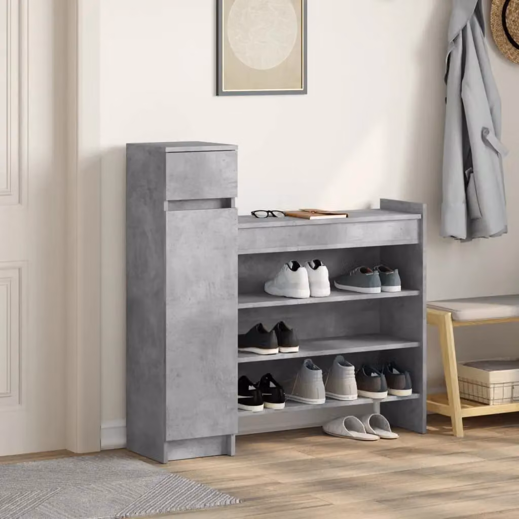 Berkfield Home Shoe Cabinet in Concrete Grey with Integrated Seat, W/D/H: 100.5 x 28 x 100 cm – 2