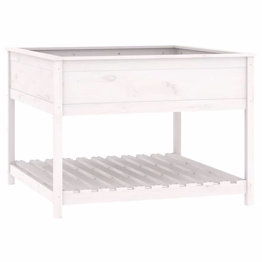 Berkfield Home White Solid Wood Pine Planter with Shelf W/D/H: 111.5 x 111.5 x 81 cm – 2