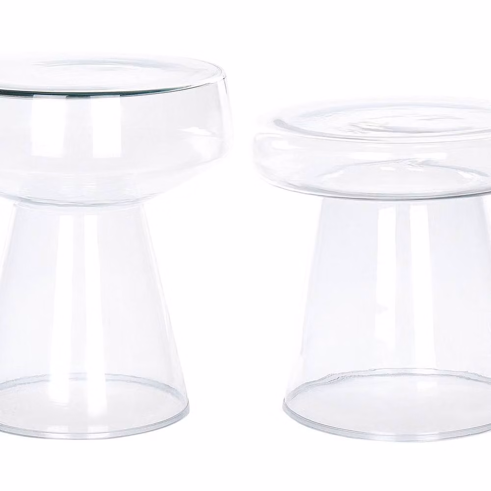 Wyld and Coco Set of 2 Transparent Round Glass Side Tables, Clear, Diameter: 37 cm – 2