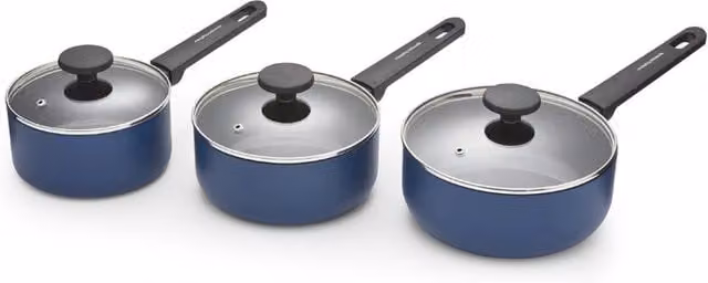 Morphy Richards 3 Piece Non-Stick Recycled Aluminium Saucepan Set in Blue