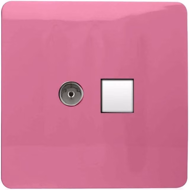Trendi Switch 2 Gang TV Co-Axial and RJ45 Cat 6 Ethernet Combination Flush Plate in Pink