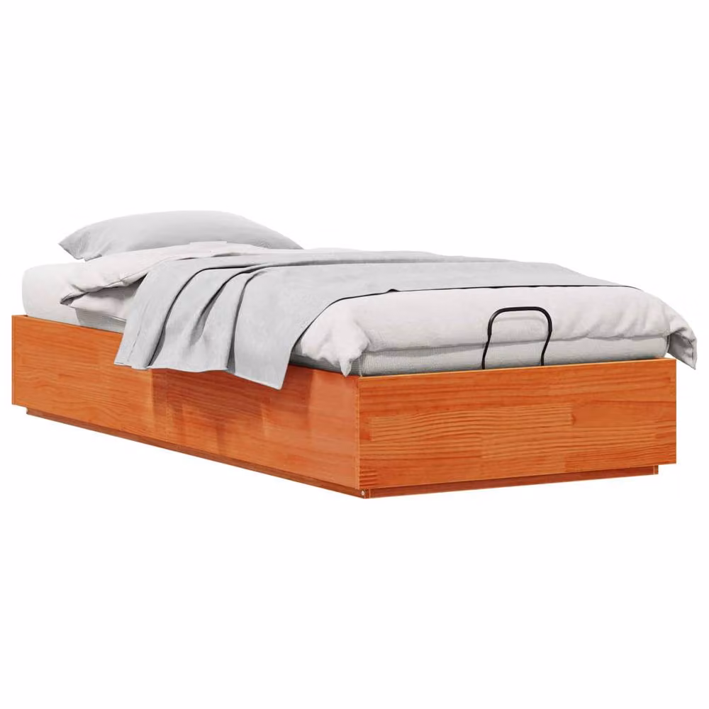 Berkfield Home Modern Solid Pine Ottoman Bed Frame with Storage, Wax Brown, W/D/H: 90 x 190 cm – 2