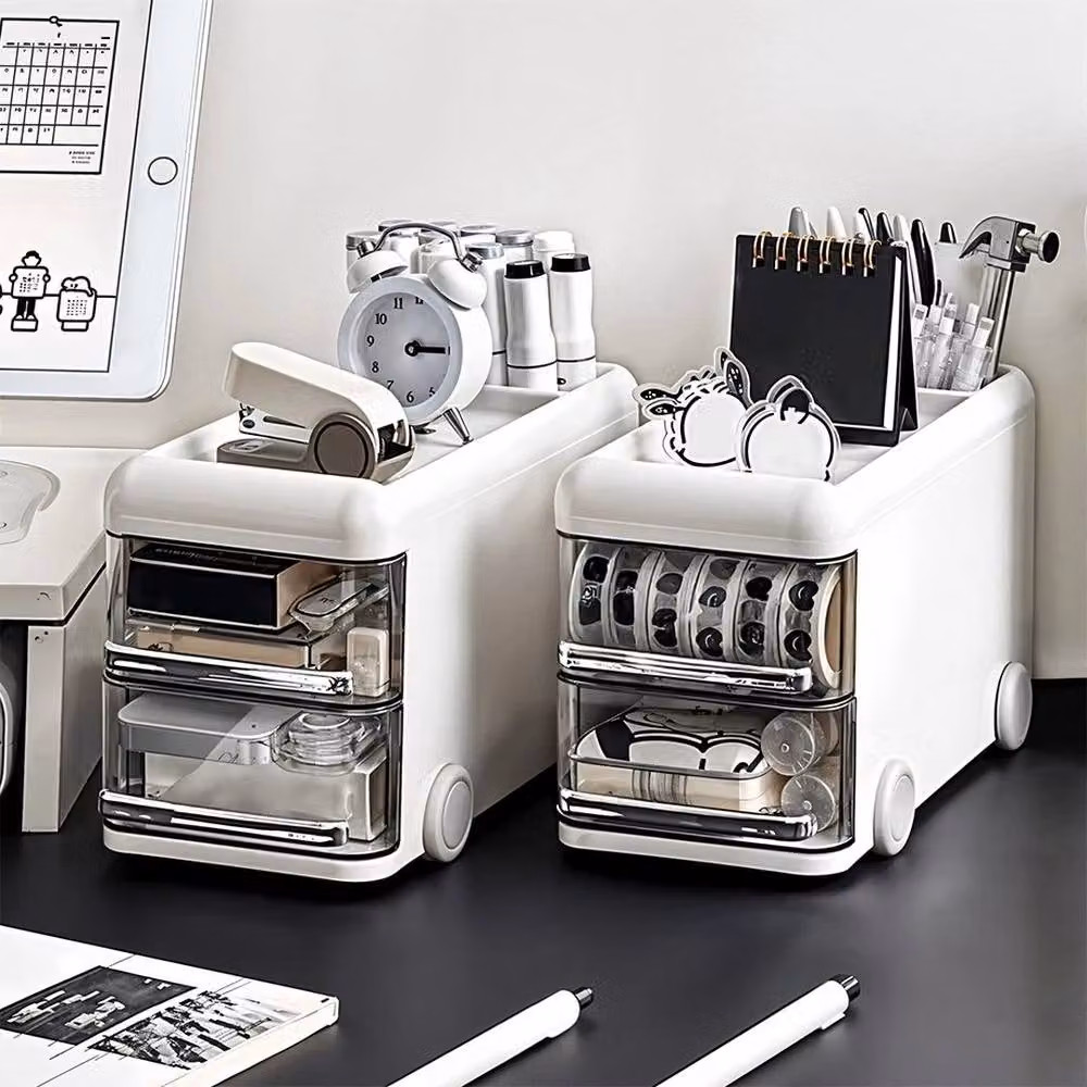 FLAVORA Desktop Stationery Storage Organizer Mobile Drawer Cart in White, W/D/H: 50 x 50 x 50 cm – 3